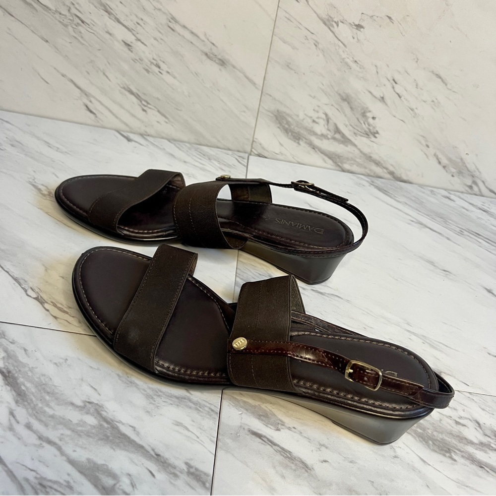 NEW Damiani's Brown Italian Stretch Wedge Slingback Sandals SZ 9.5 - Picture 3 of 5
